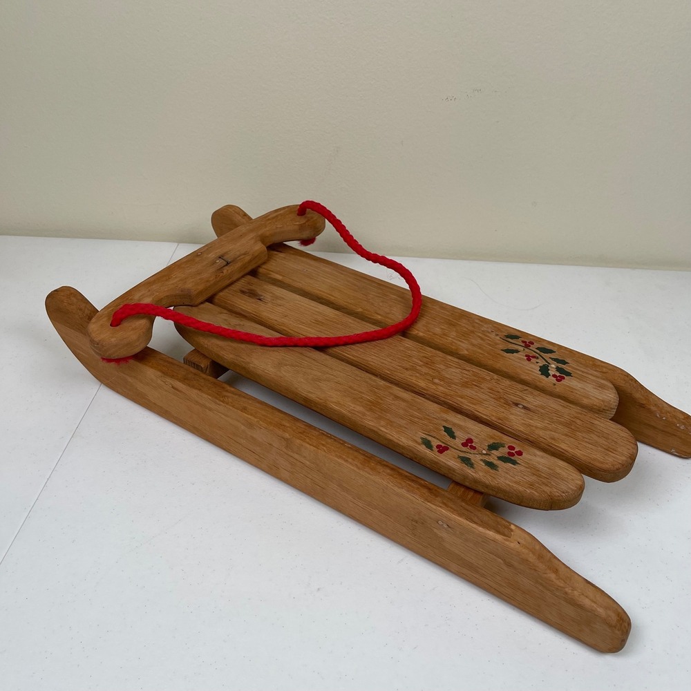 Vintage Handmade Wood Sled Christmas Holly Christmas Door Decor Farmhouse Rustic - Picture 2 of 9